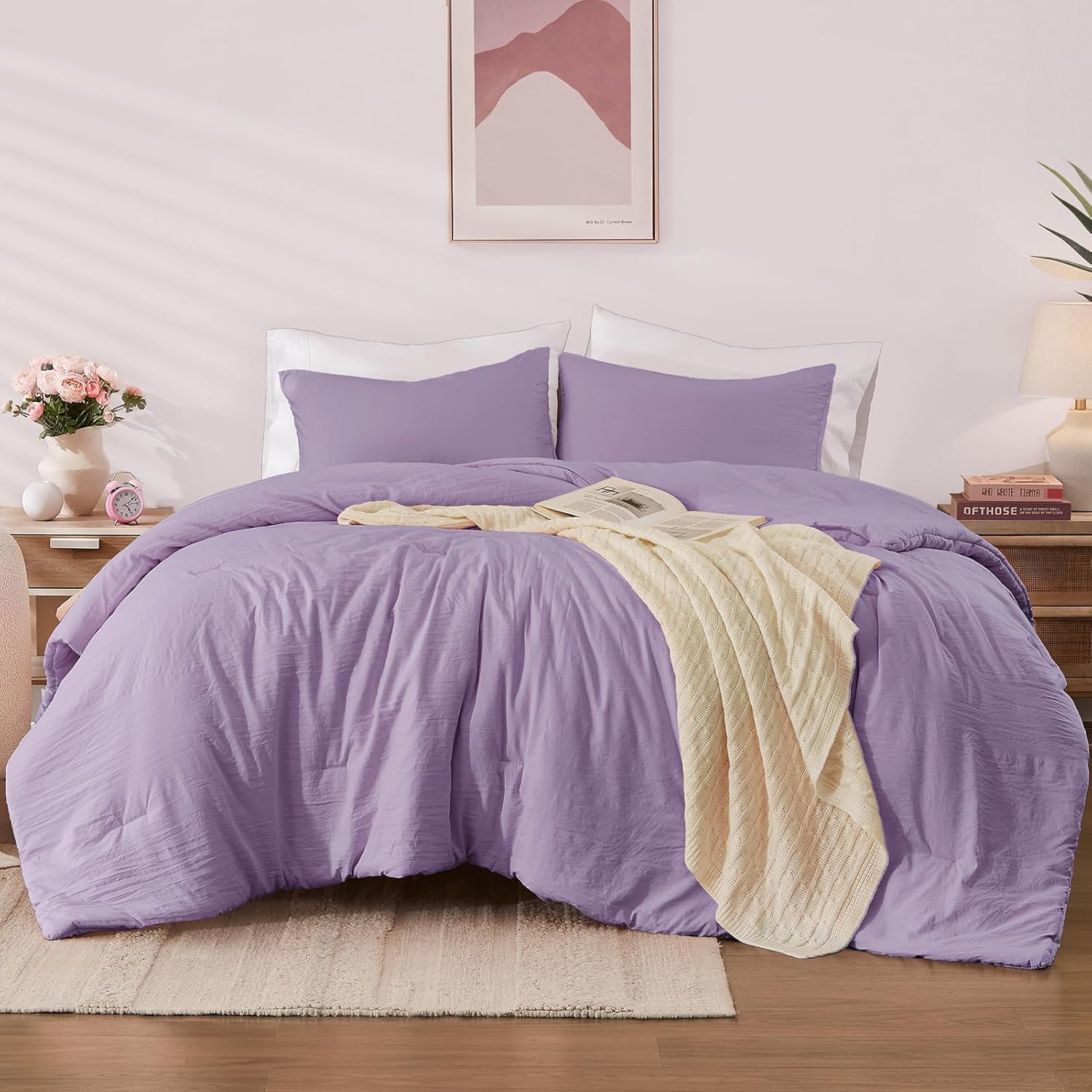 WRENSONGE Queen Size Comforter Sets, Lavender Purple 3 Piece Soft Fluffy Queen C...