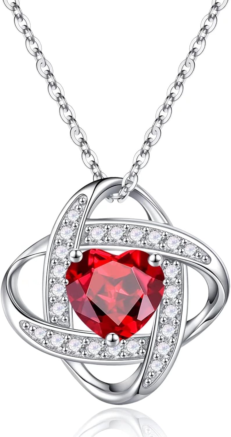 Iefil Valentines Day Gifts for Her - 925 Sterling Silver Love Knot Birthstone Ne...