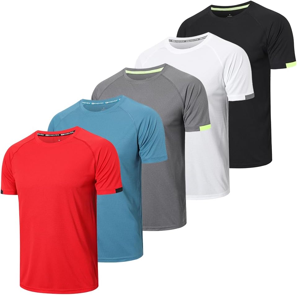 5 Pack Workout Shirts for Men Quick Dry Crew Neck Short Sleeve Tee Tops Moisture...