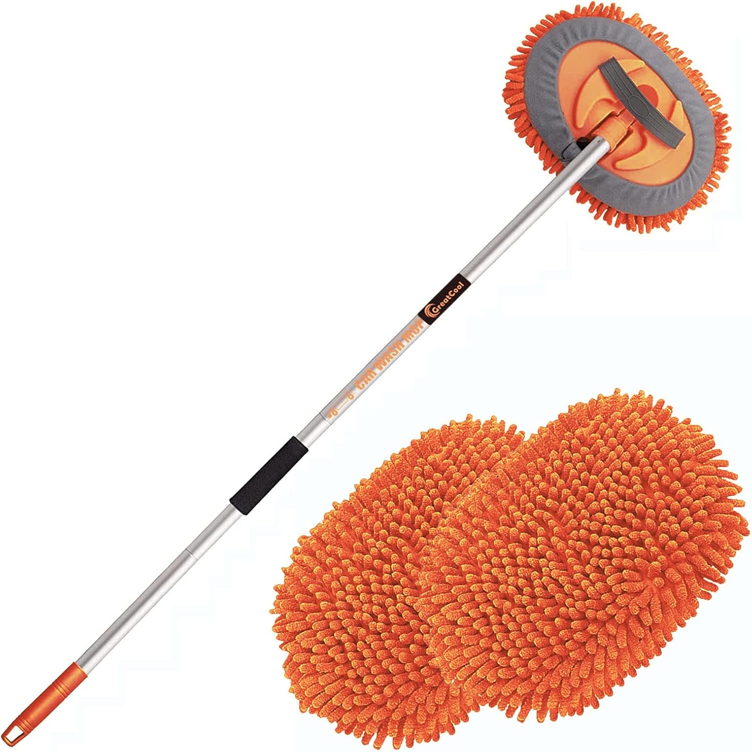 GreatCool Car Wash Brush Kit With Super Long Handle, 2 in 1 Orange Chenille Micr...