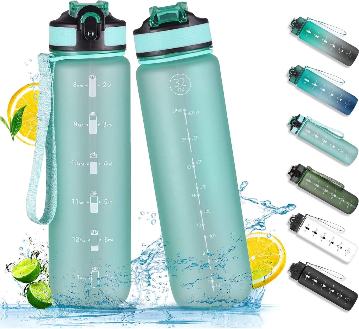 NAVTUE 1L Water Bottle with Straw,Sports Drinks Bottle with Time Markings, Leak...