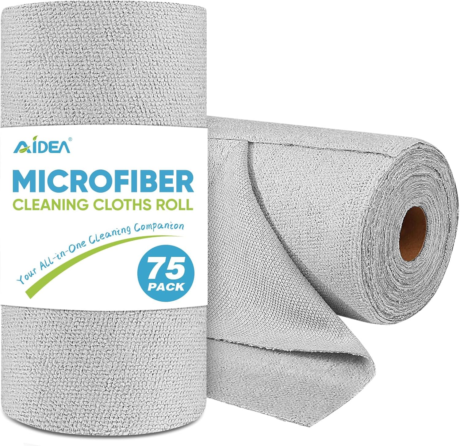 AIDEA Microfiber Cleaning Cloth Roll, 75PK, Reusable Paper Towels Grey Tear Away...