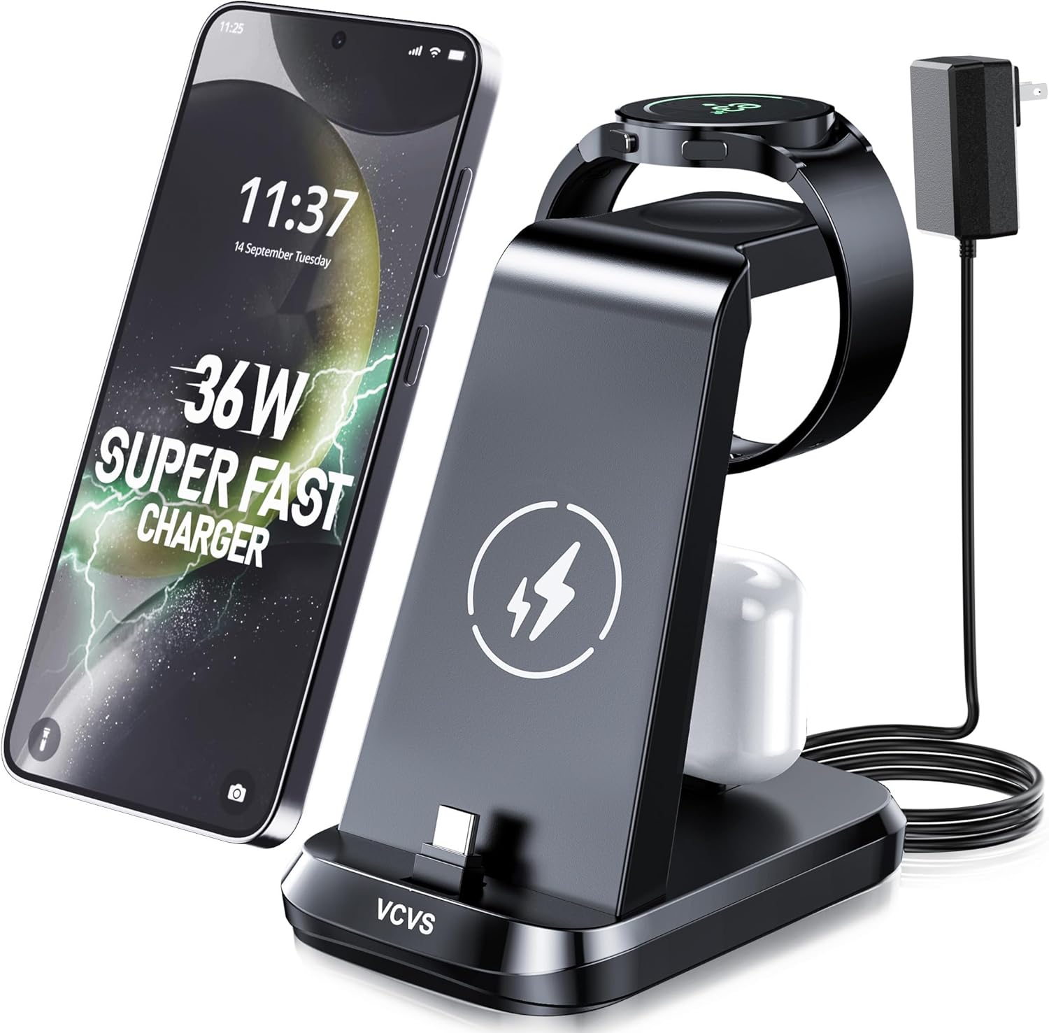 3 in 1 Charging Station for Samsung Devices, 36W Super Fast Charger Via USB C, G...