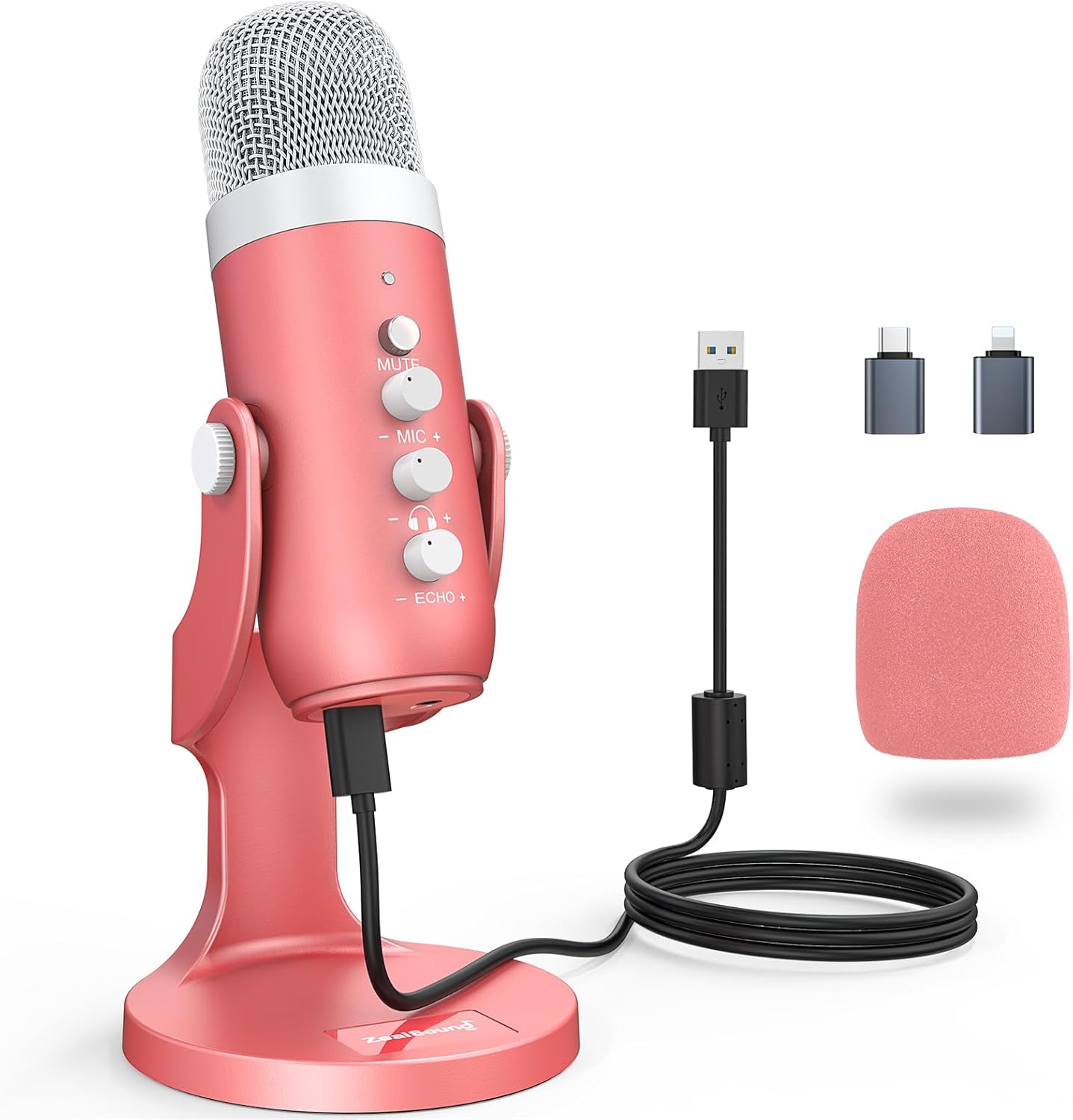 zealsound USB Microphone, k66 Pink Podcast Mic for iPhone PC Android PS5 Mac, wi...