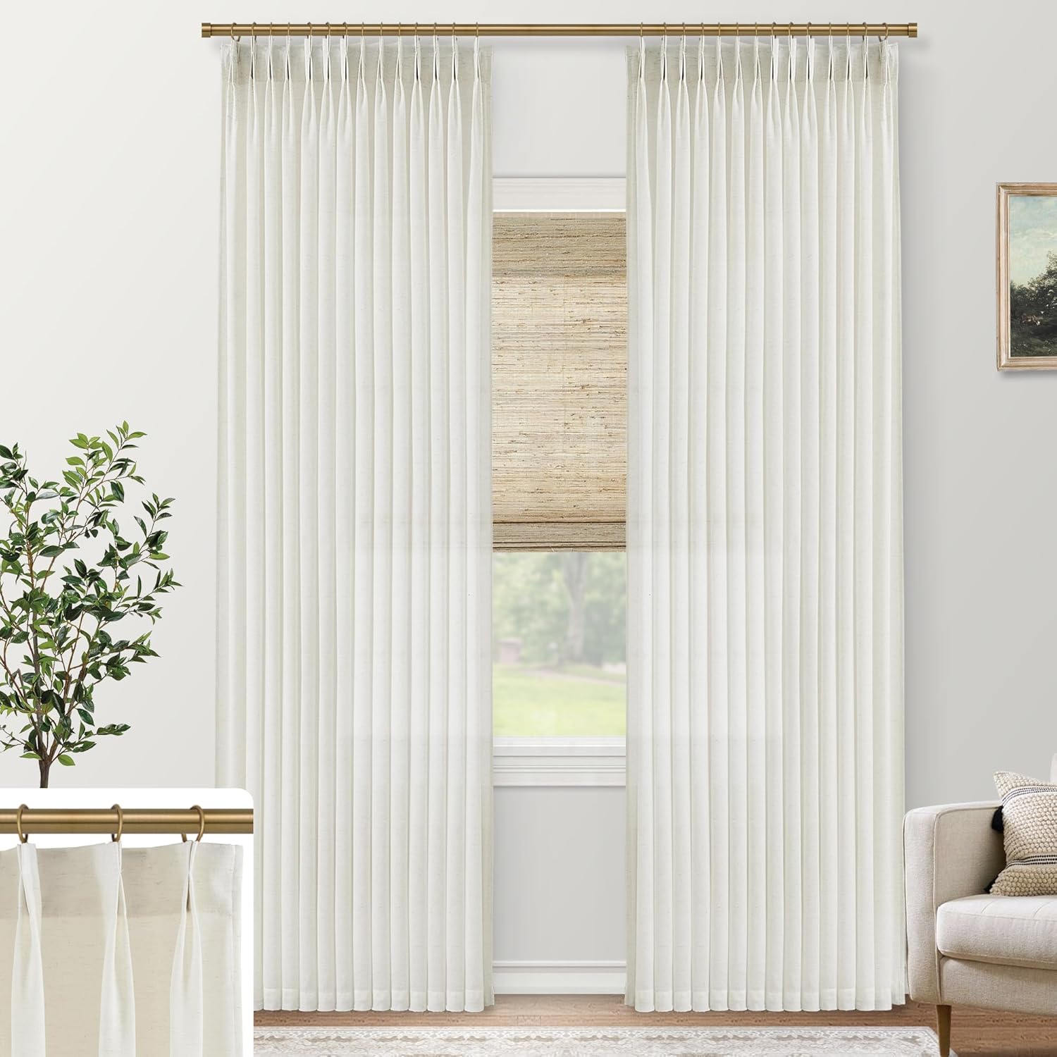 SHINELAND 120 Inch Curtains Extra Long,10 FT Length Linen Sheer Back Tab Hooks T...