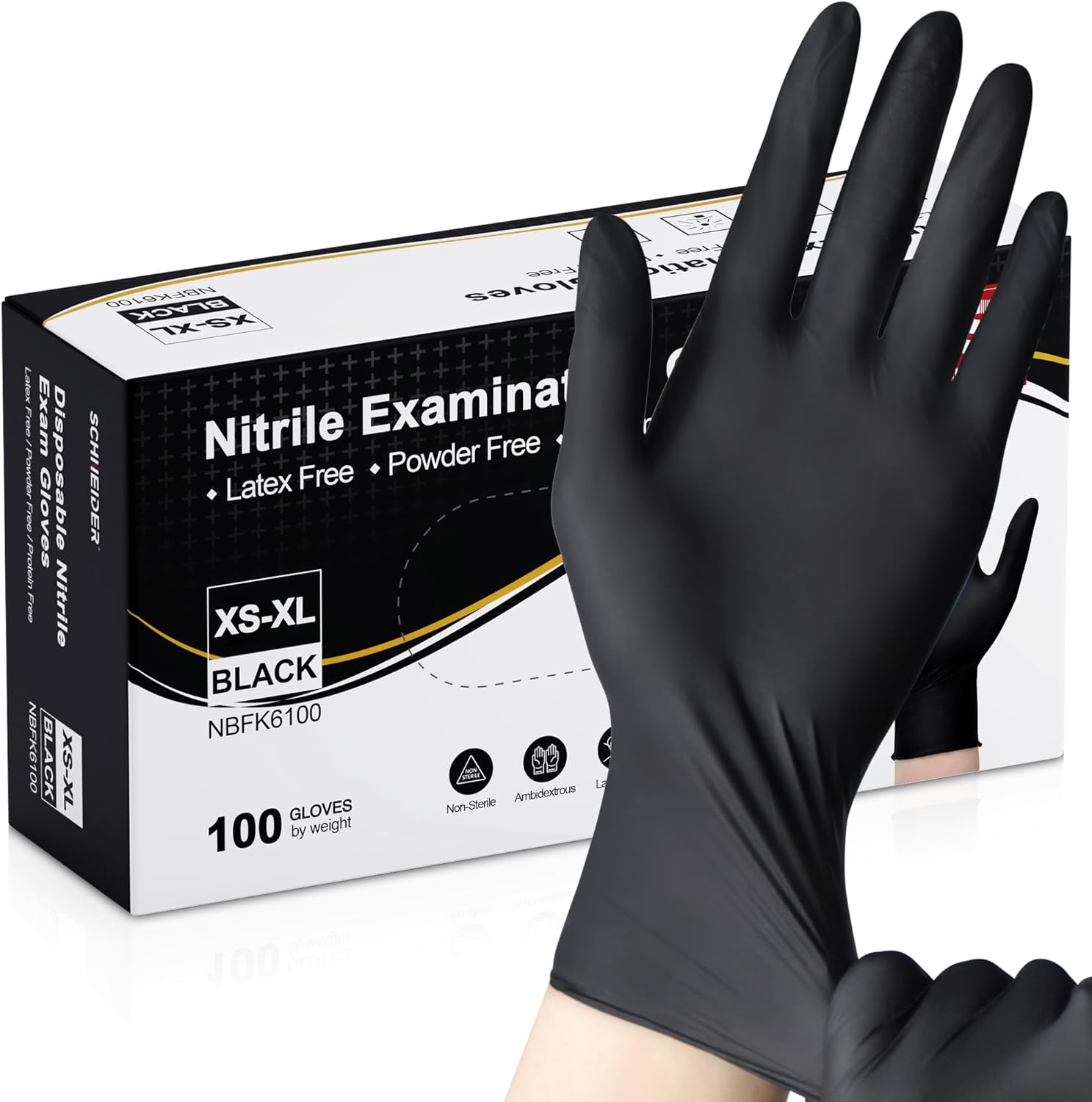 Schneider Nitrile Exam Gloves, Black Latex Free Powder Free Disposable Gloves fo...