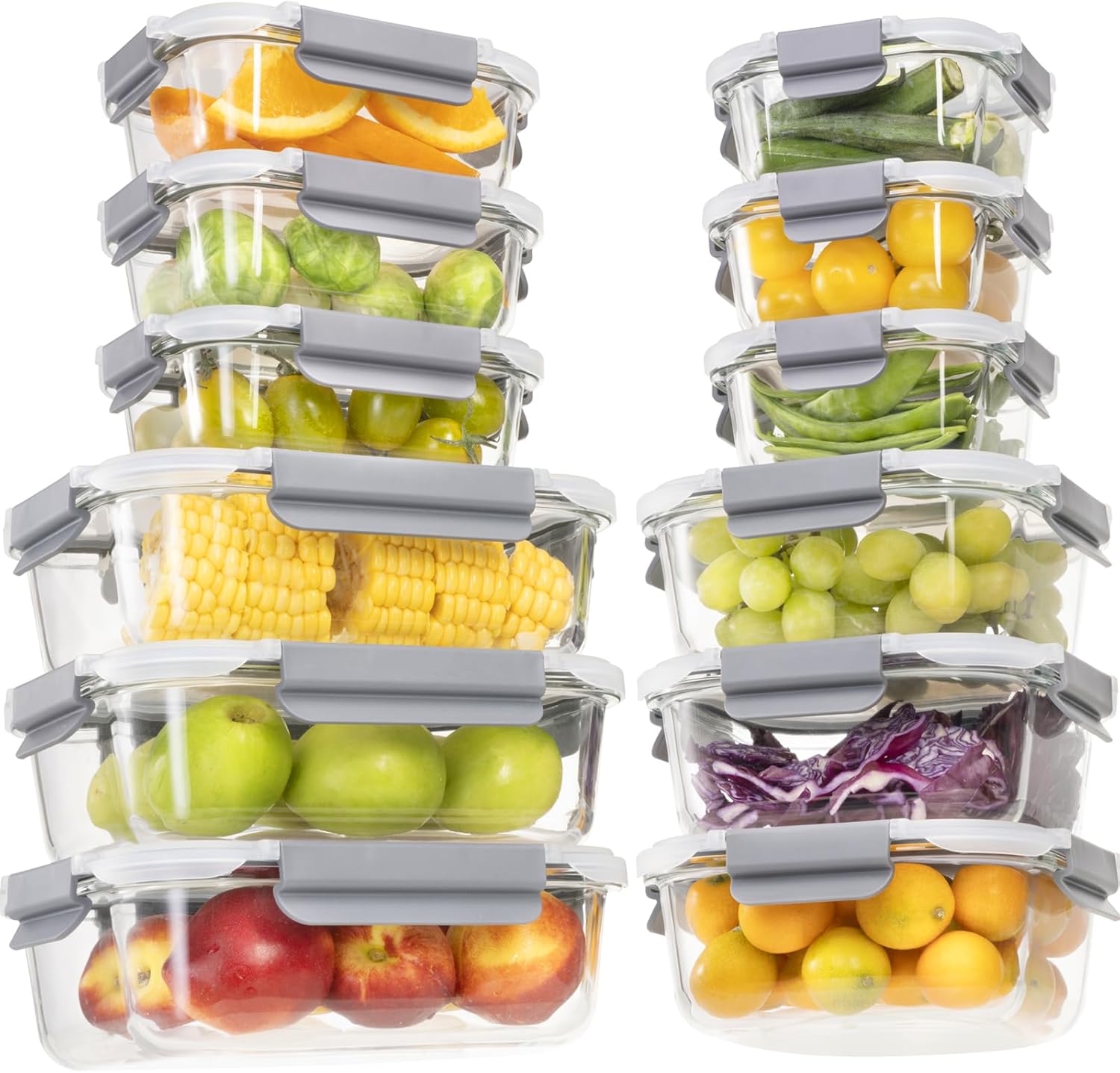24 Pieces Glass Food Storage Containers with Lids,Glass Meal Prep Containers Set...