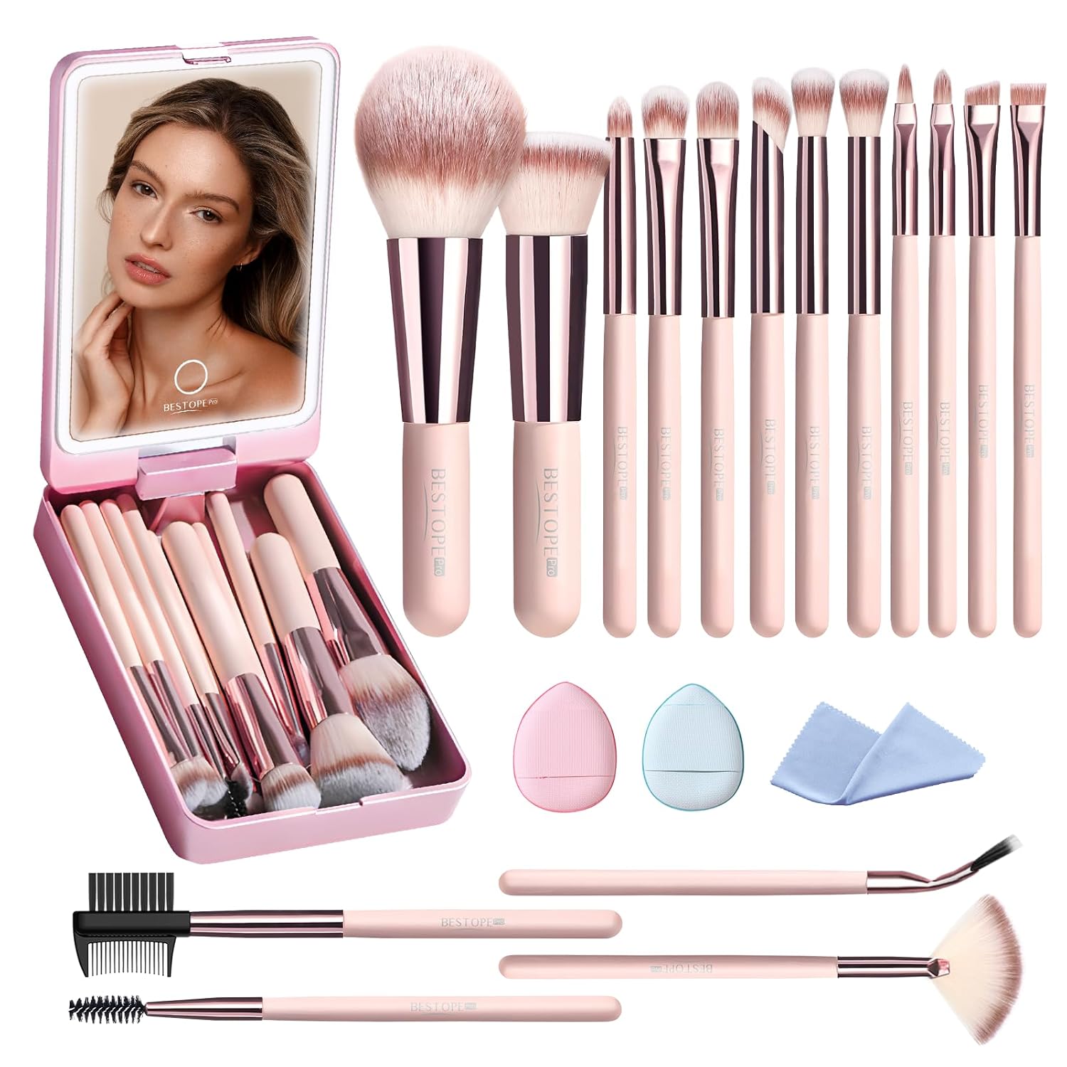 Makeup Brushes with Case, 20PCs Travel Makeup Brush Set, Foundation Concealer Bl...