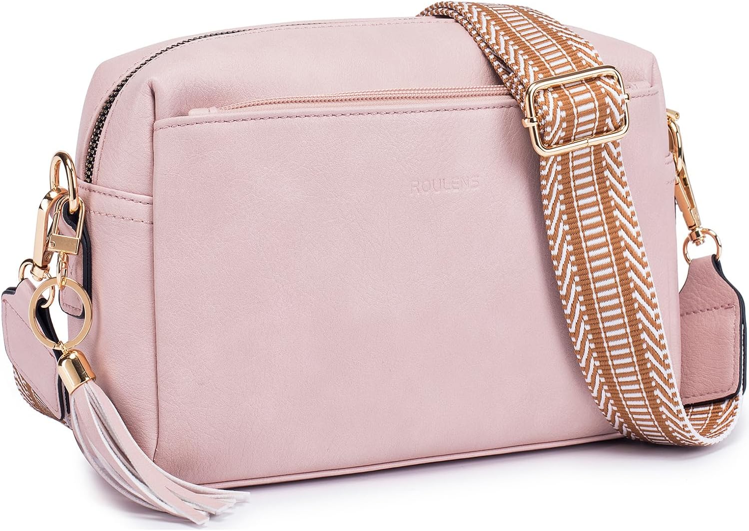 Roulens Small Crossbody Bag with 3 Zip Compartments,Vegan Leather Phone Bag for...