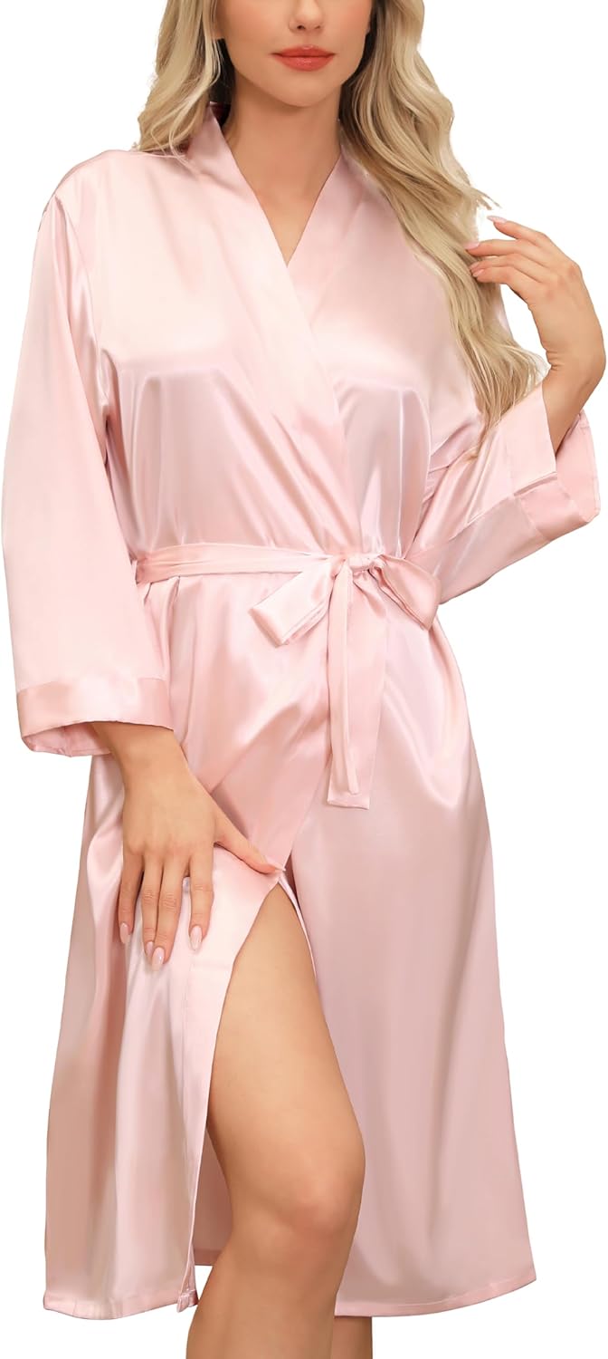 Sopesil Women's Satin Dressing Gowns Long Ladies Kimono Morning Robes Bridal Sof...