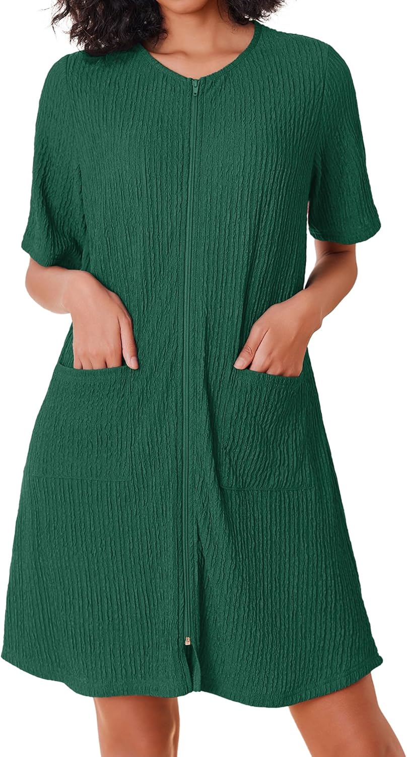 Ekouaer Women Zipper Robes Knit Short Bathrobe Lightweight House Coat with Pocke...