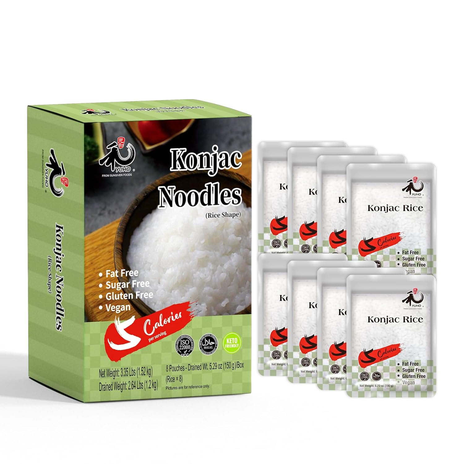 YUHO Shirataki Konjac Keto Rice: Gluten Free Plant Based Low Carbs Vegan Fat Fre...