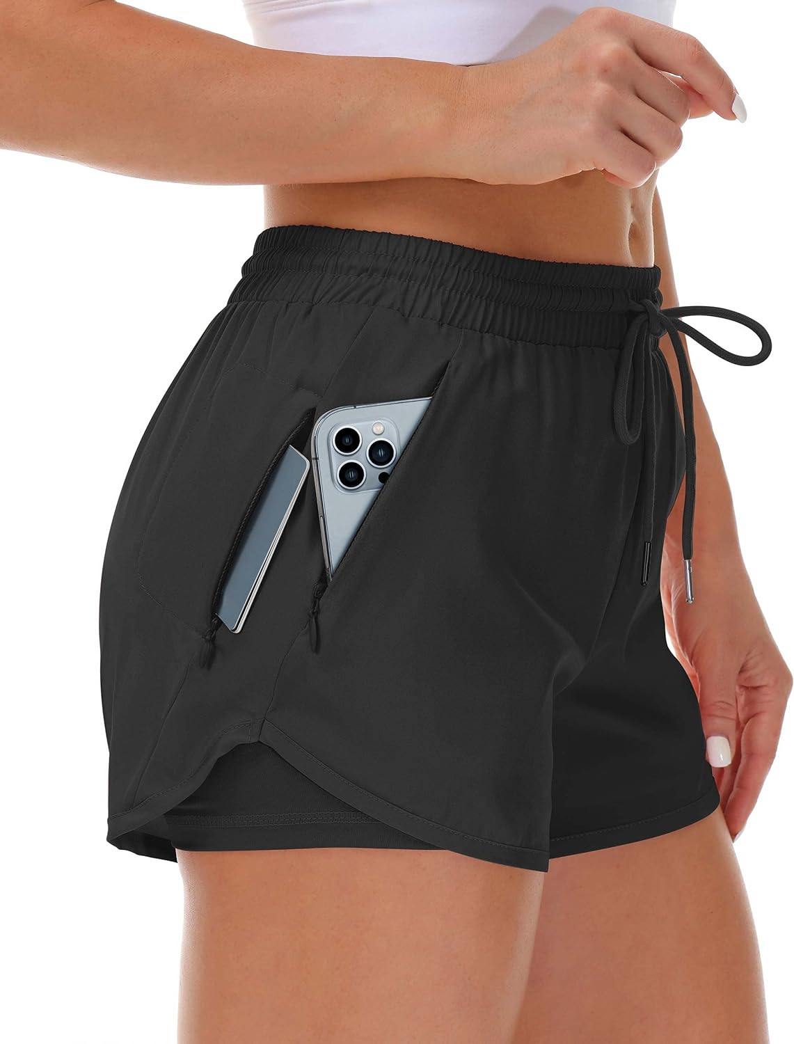 Women's Running Shorts with Liner 3 Zipper Pockets Elastic Workout Athletic Gym...