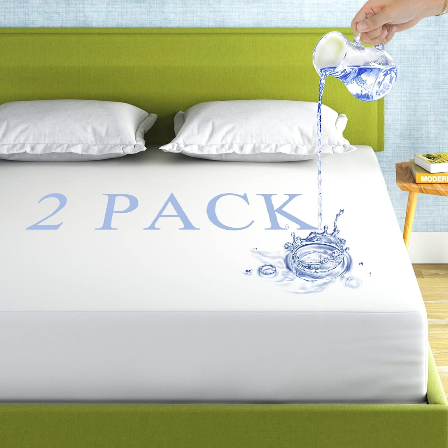 2 Pack Mattress Protector Full Size 100% Waterproof Fitted Mattress Cover, Breat...