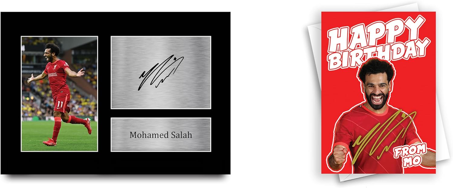 HWC Trading Mohamed Mo Salah Gifts Signed Autograph Print & Birthday Card Bundle...