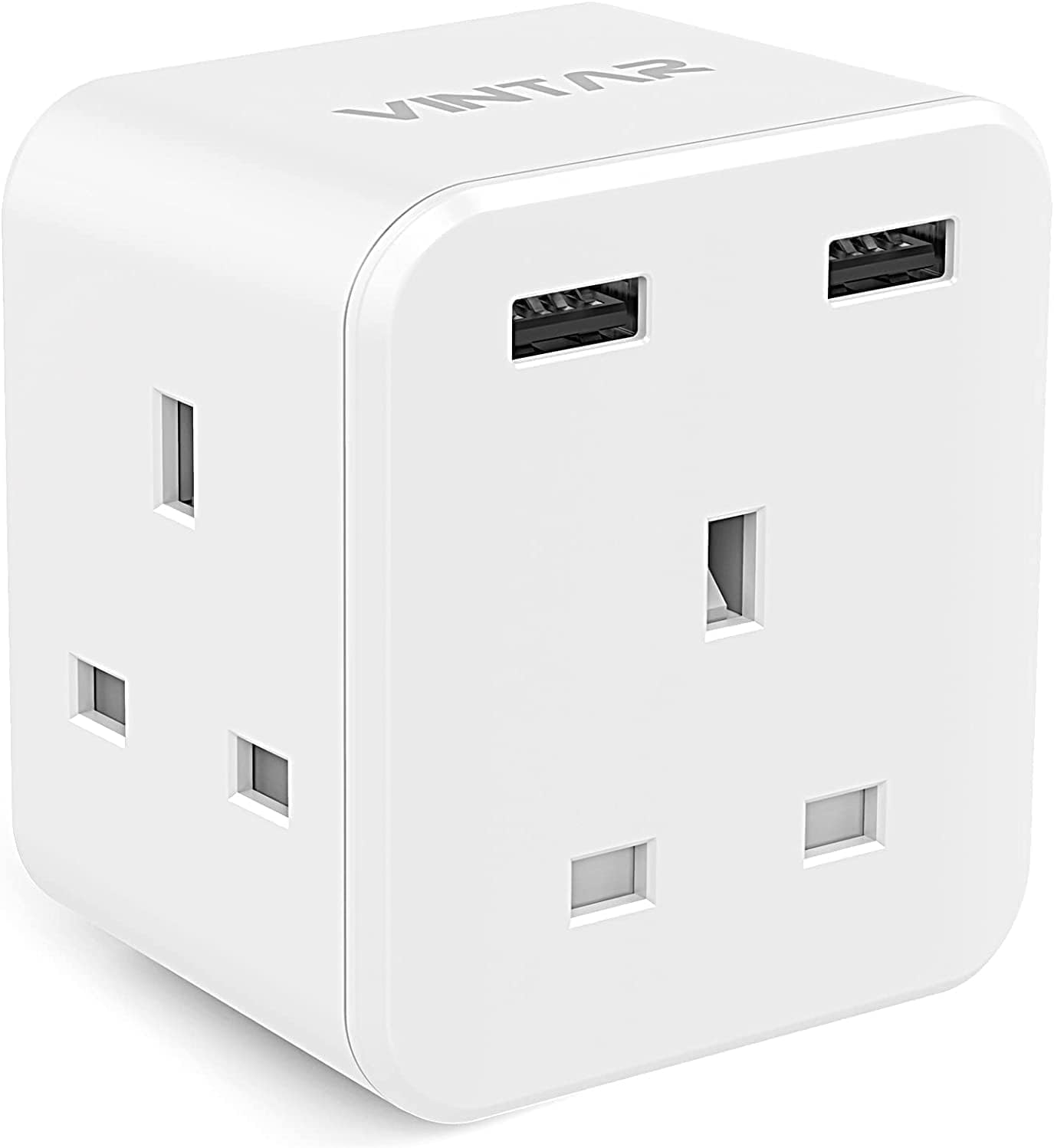 VINTAR Plug Adaptor with 2 USB, 3 Way Plugs Extension Multiplug Socket UK Double...