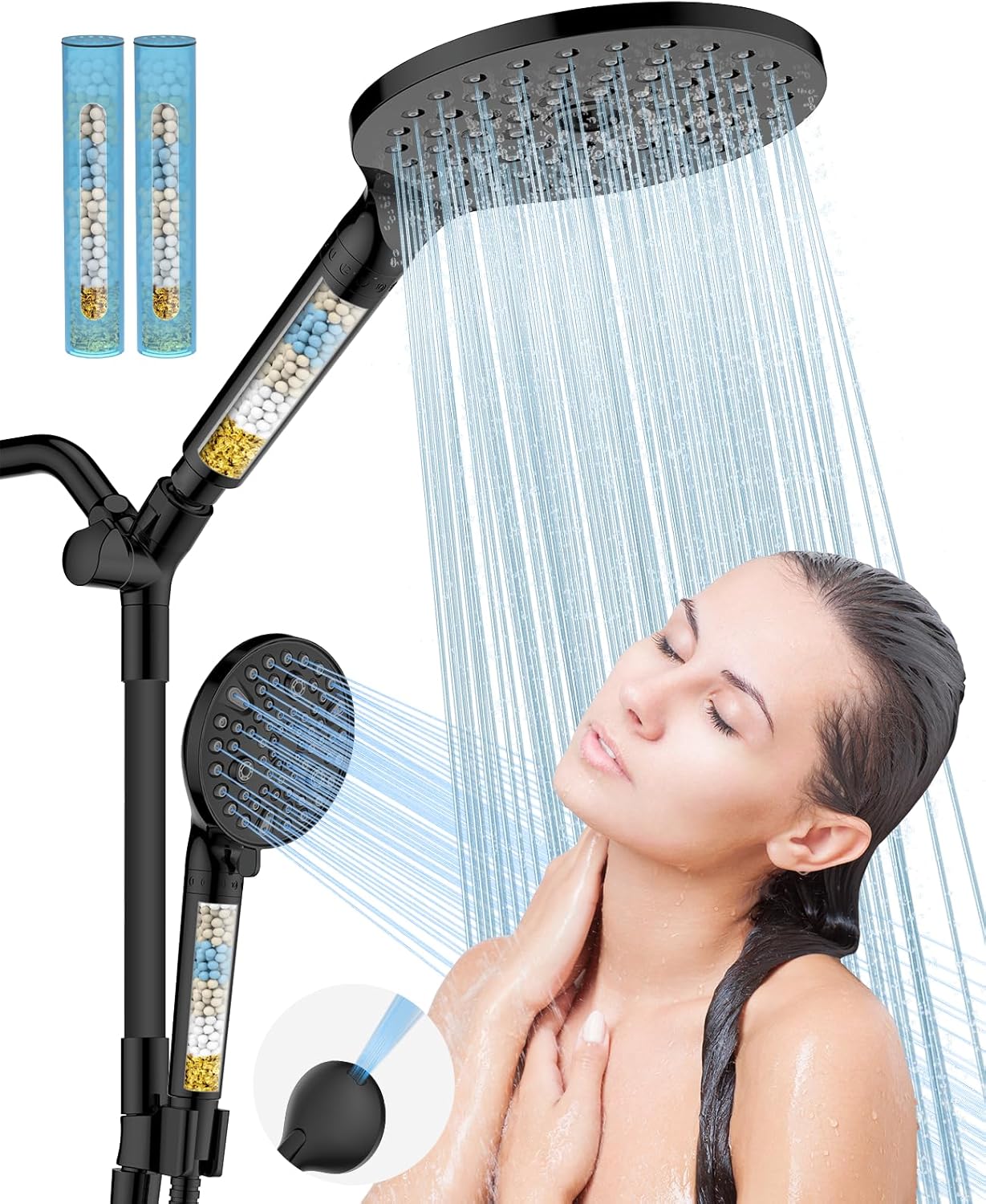 Dual Filtered Handheld Shower Heads Combo, HOPOPRO 15-Mode High Pressure Rainfal...