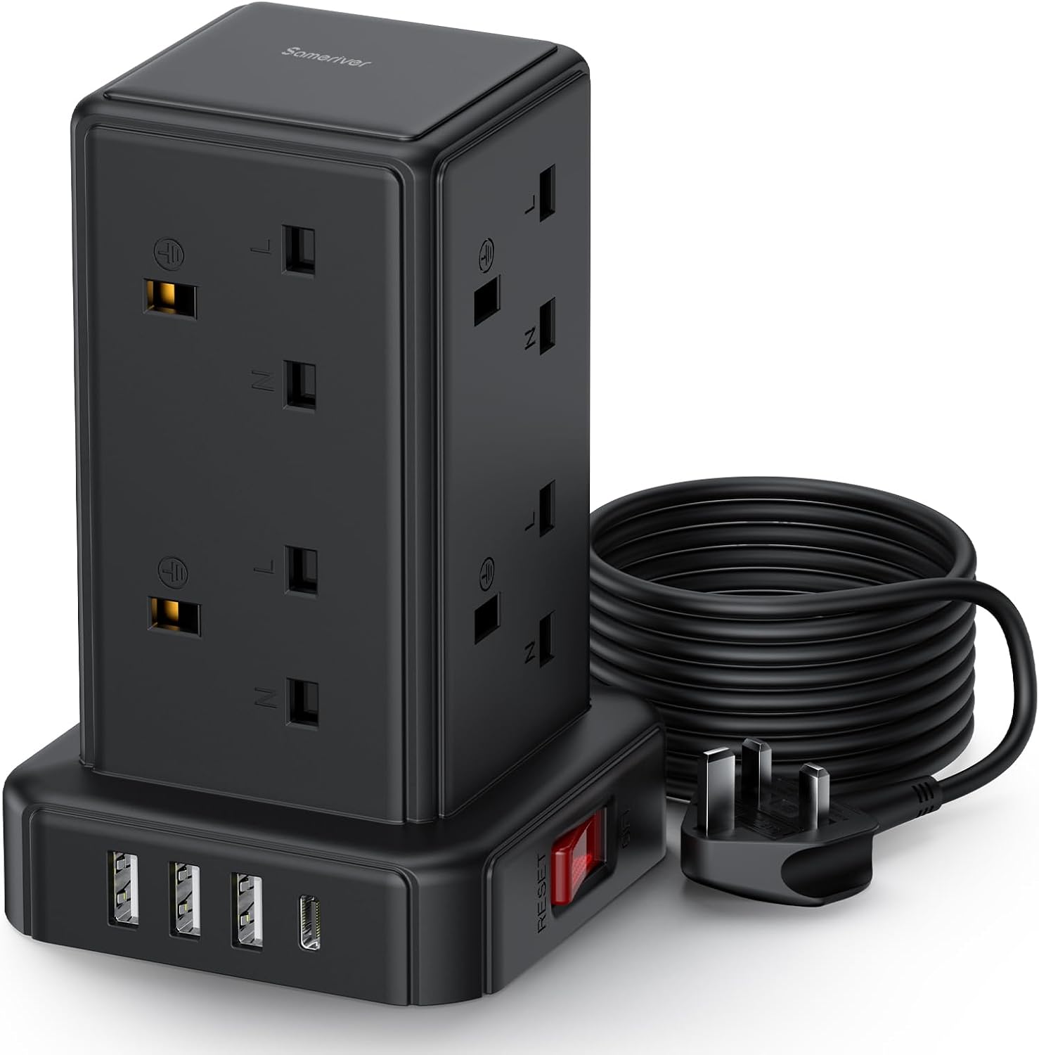 Tower Extension lead with USB Slots, 8 Way Extension Lead Surge Protection with...