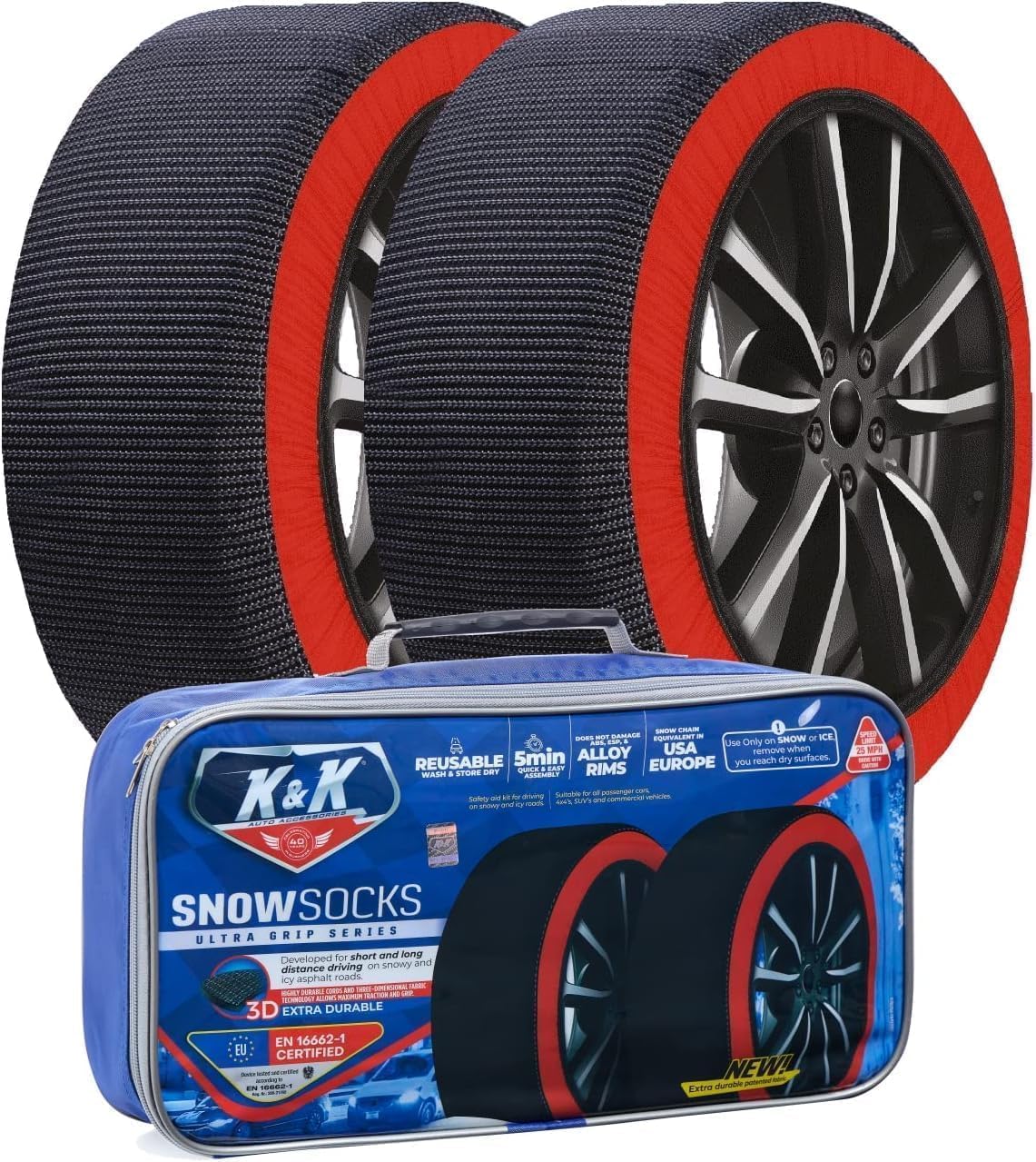 K&K Automotive Snow Socks for Tires - Pro Series for Ultimate Grip Alternative f...