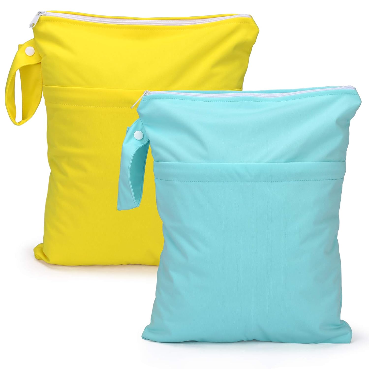 2pcs Cloth Diaper Wet Dry Bags Waterproof Reusable with Two Zippered Pockets Str...