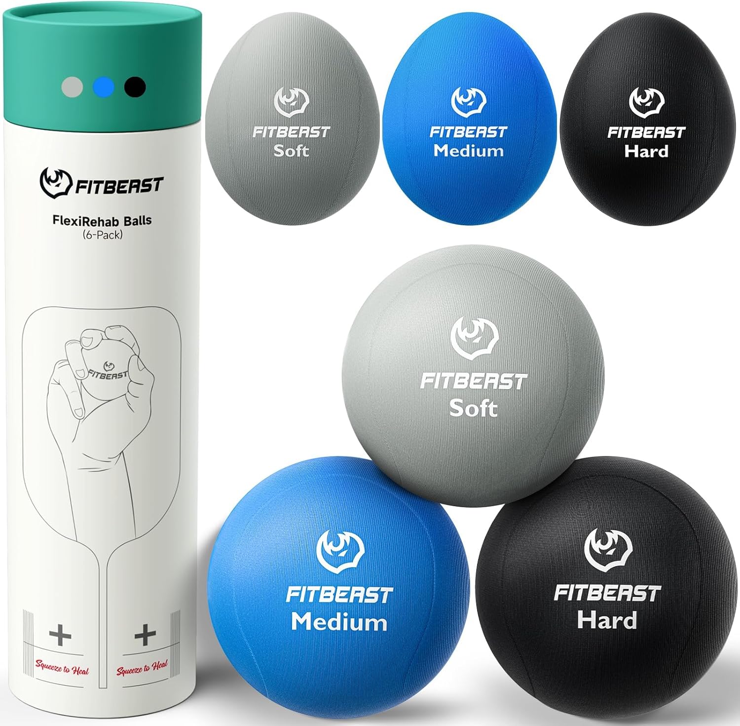 FitBeast Stress Balls for Adults, Squeeze Balls for Hand Therapy, 6-Pack Hand Th...