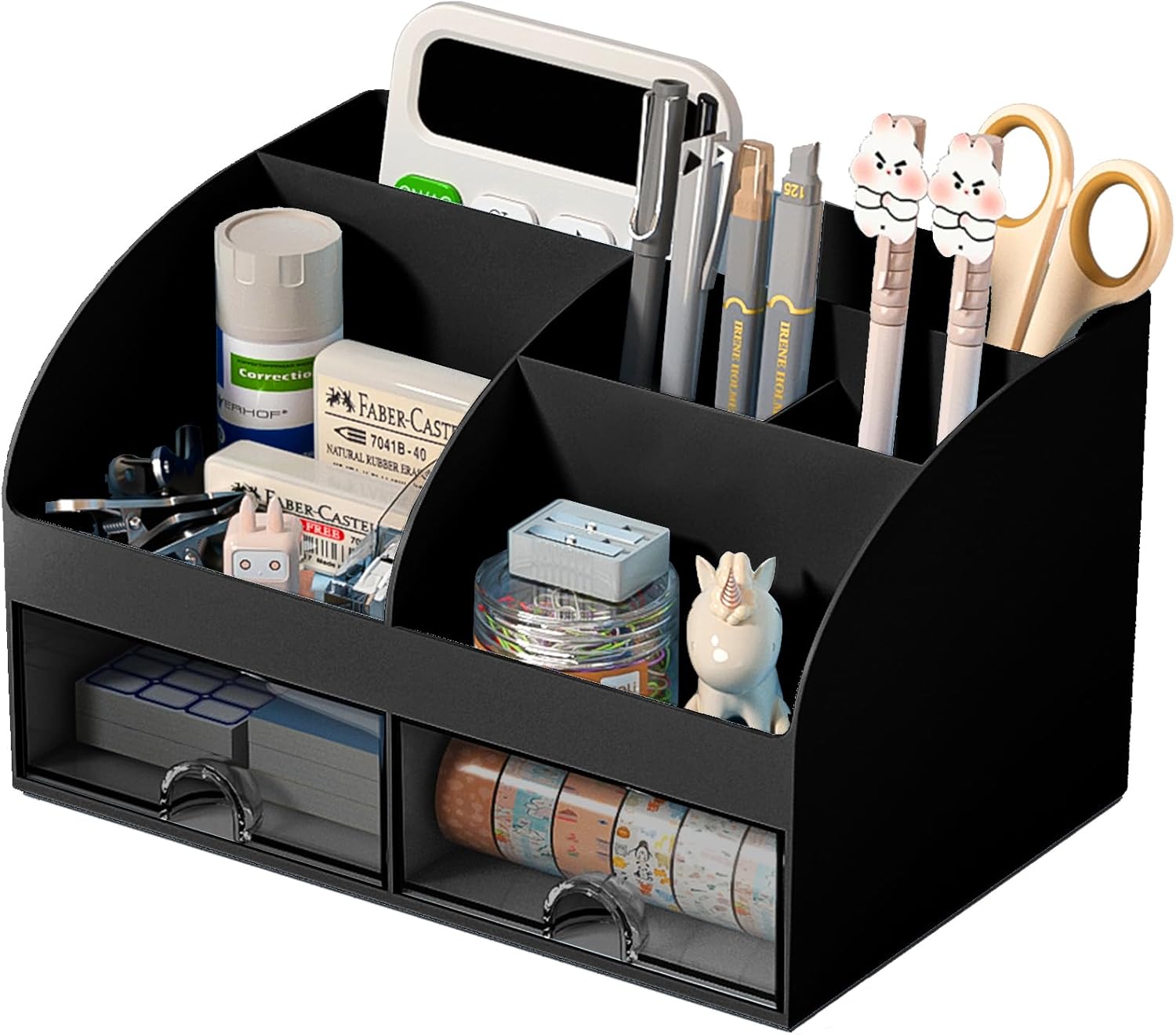 Desk Organizer and Accessories with 6 Compartments and 2 Drawers, Plastic Makeup...