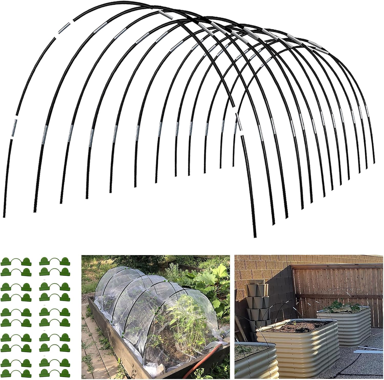 Garden Hoops Grow Tunnel, 12 Sets of 7FT Greenhouse Hoops for Raised Beds, Rust-...