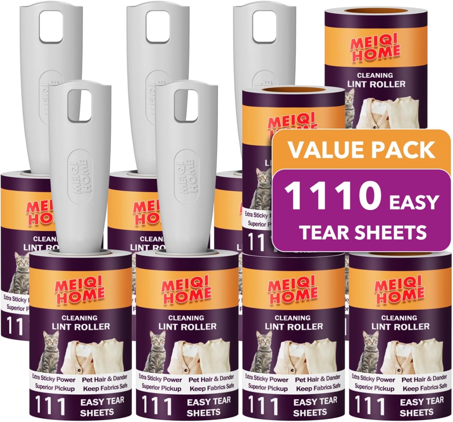 Lint Rollers for Pet Hair Extra Sticky, 1110 Sheets Mega Value Set Lint Roller w...