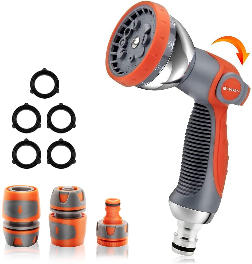 BIBURY Upgraded Garden Hose Spray Gun Set with Connector, 10 Adjustable Patterns...