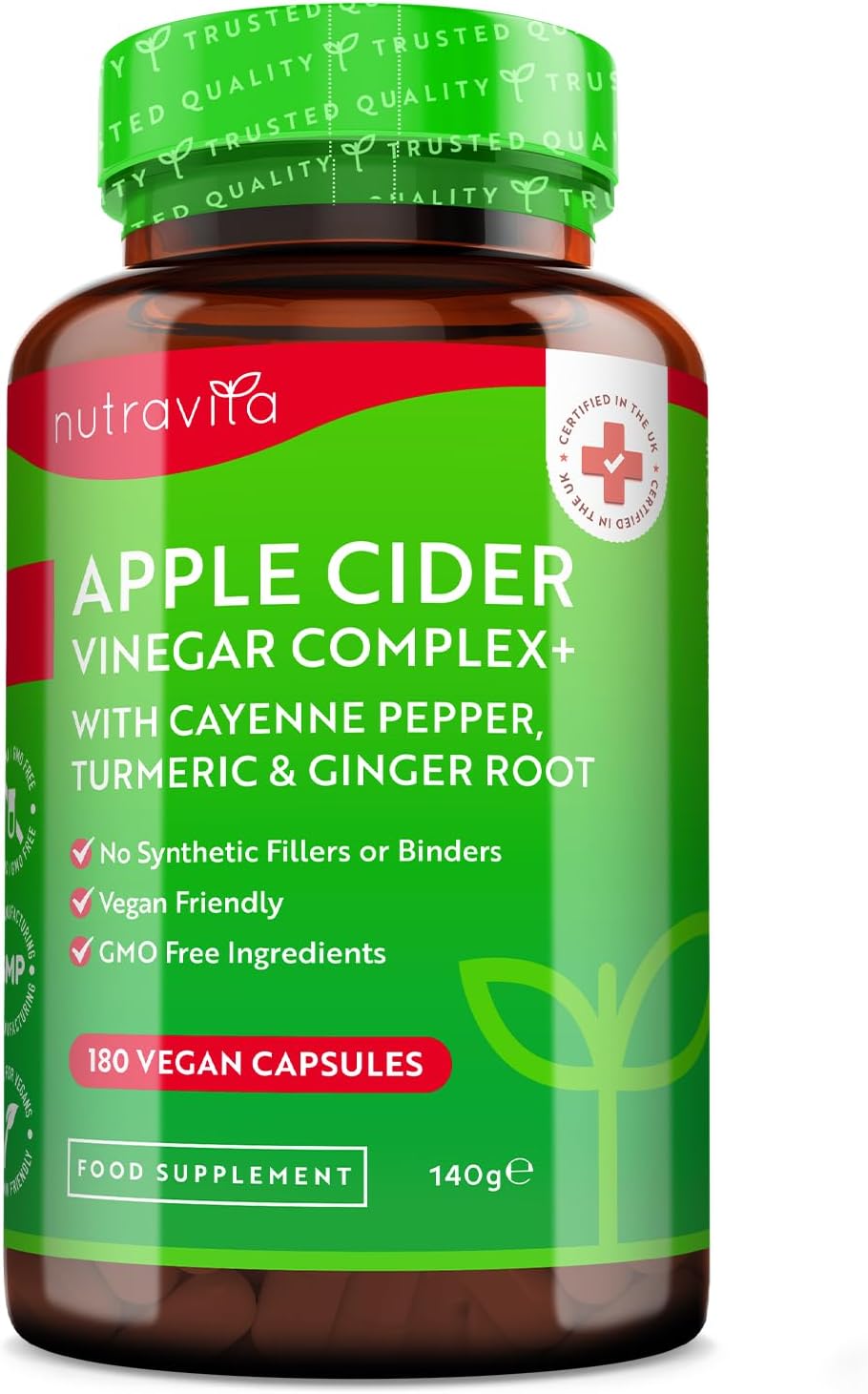 Apple Cider Vinegar Capsules with Cayenne Pepper, Turmeric and Ginger Root - 180...