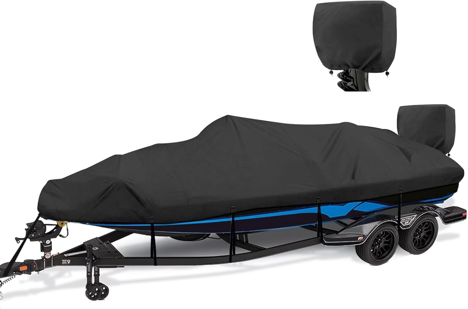 Boat Cover 14-16 ft feet 1200D Waterproof Boat Covers with Motor Cover Fits Bass...