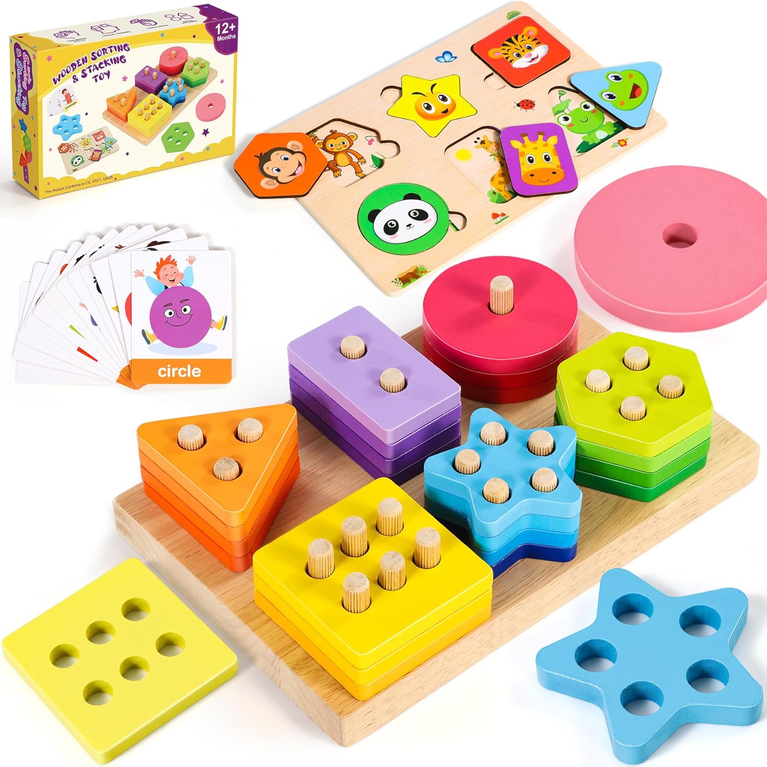 Subtail Montessori Toys for 1 Year Old - Wooden Shape Sorter Baby Toys for 1 2 Y...