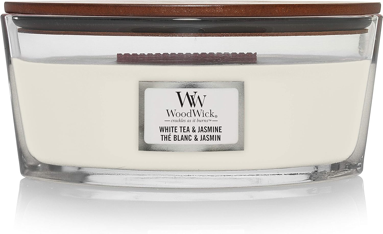 WoodWick Scented Candle with Crackling Wick, White Tea & Jasmine Ellipse Candle,...