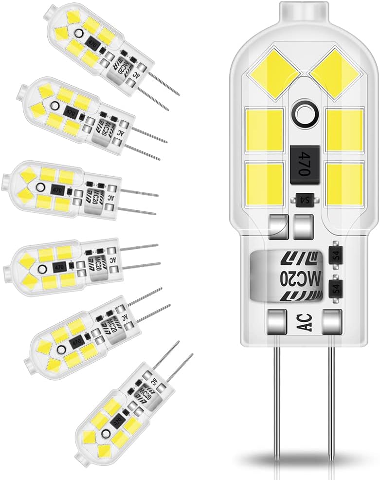 Tailcas G4 LED Light Bulbs Cool White 6000K, 1.2W 12V AC/DC, 10W G4 Halogen Equi...