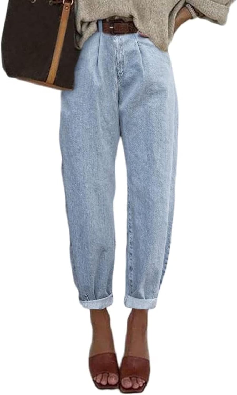 EVALESS Womens Baggy Jeans High Waisted Stretchy Boyfriend Barrel Denim Ankle Pa...