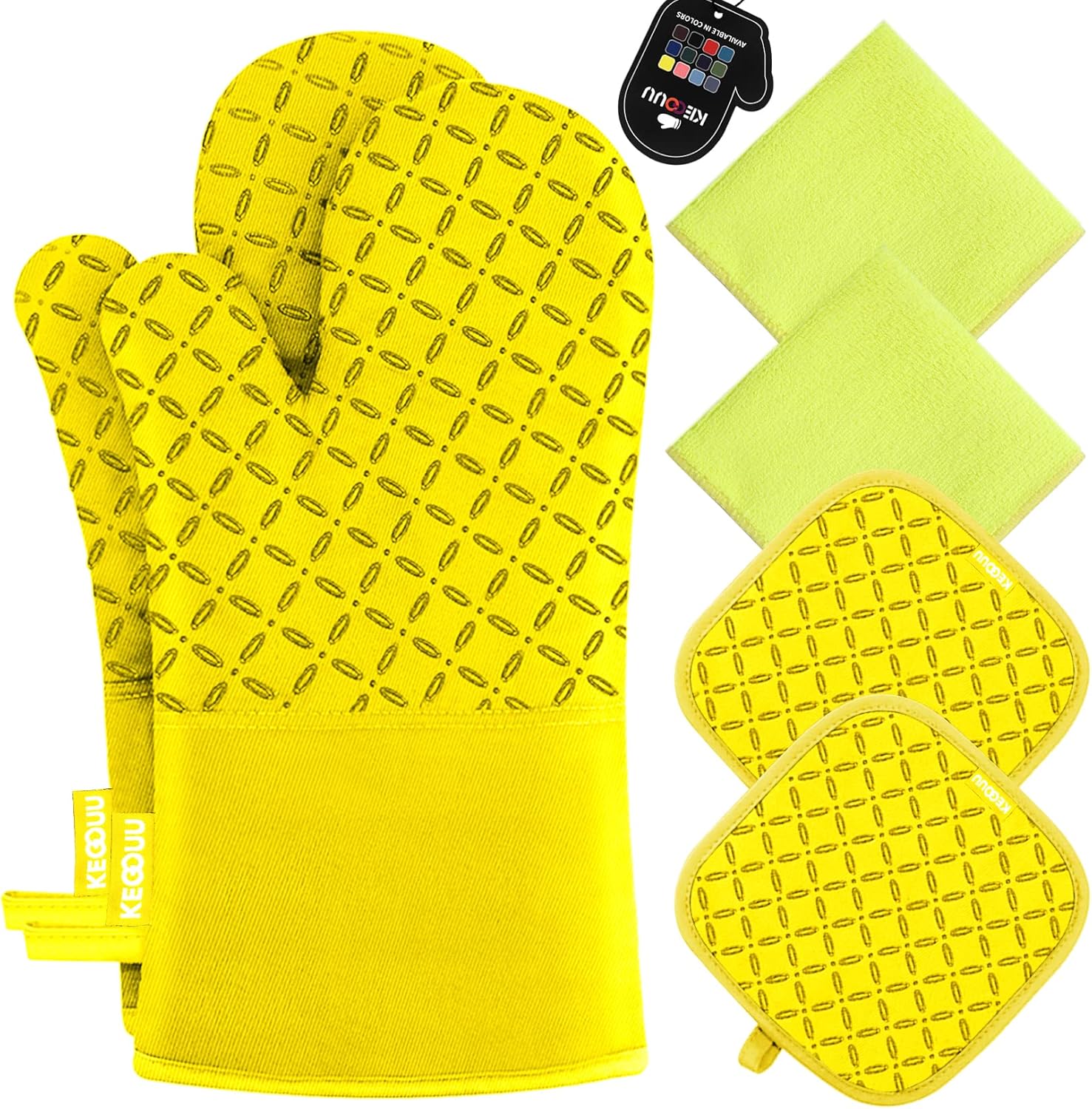 KEGOUU Oven Mitts and Pot Holders 6pcs Set, Kitchen Oven Glove High Heat Resista...