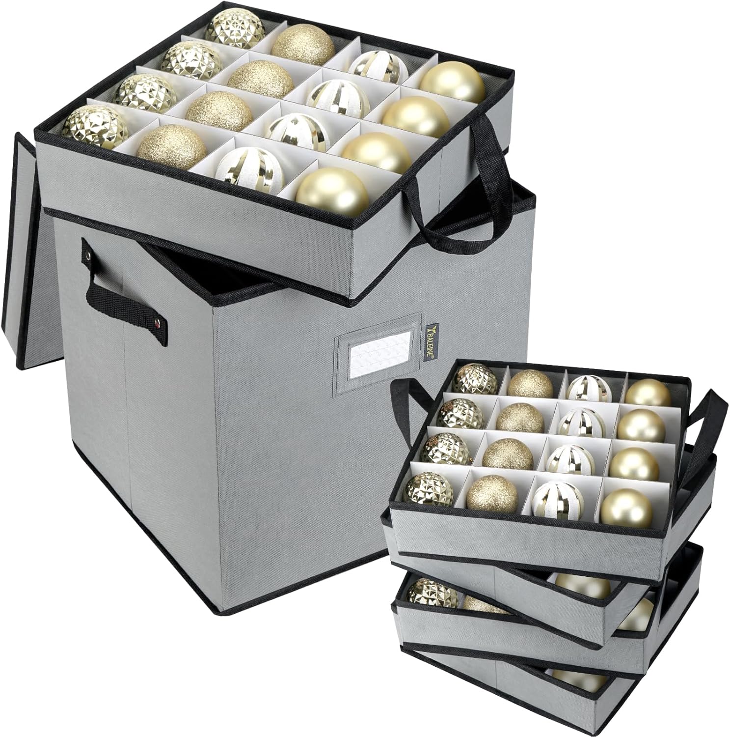 BALEINE Christmas Ornament Storage Box with Dividers, Premium Holiday Ornaments...