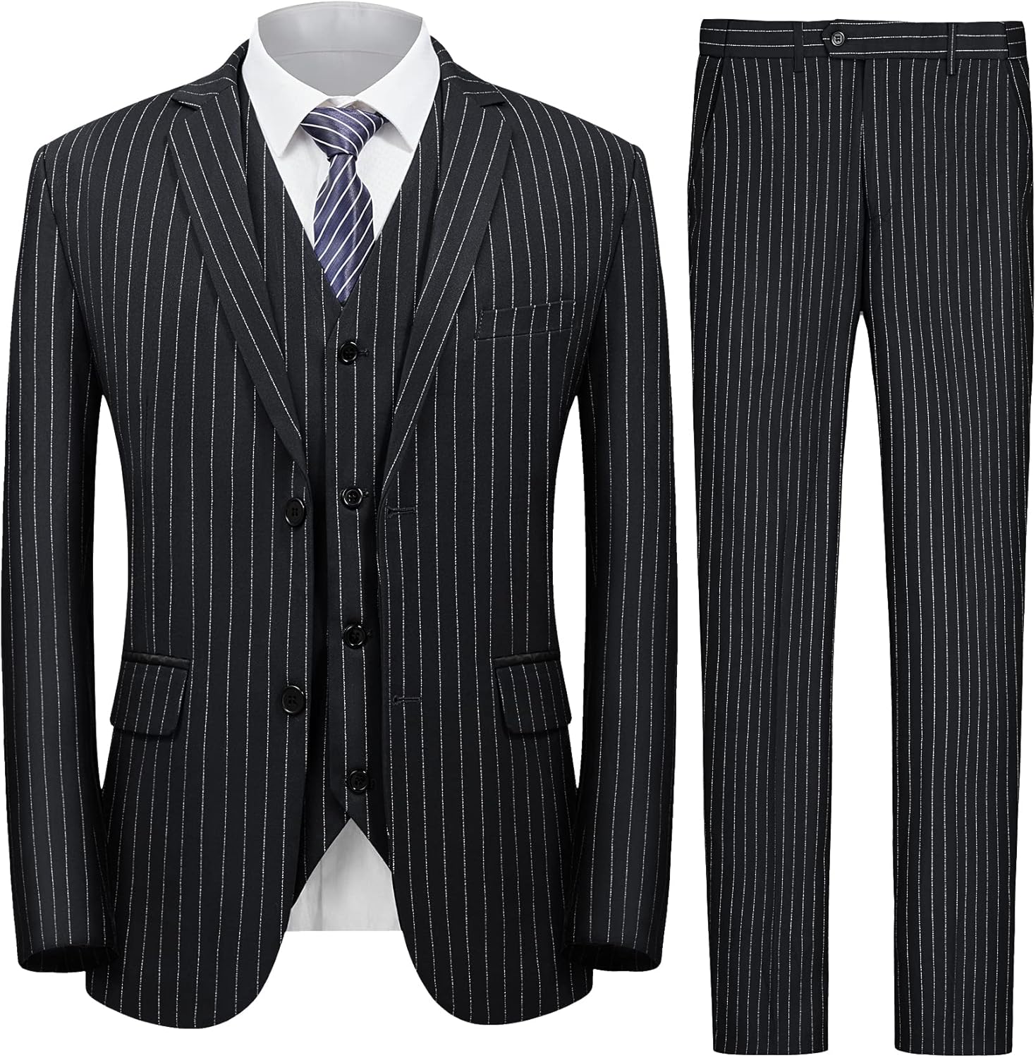 MAGE MALE Men’s Pinstripe 3 Piece Suit Slim Fit Elegant Single Breasted Business...