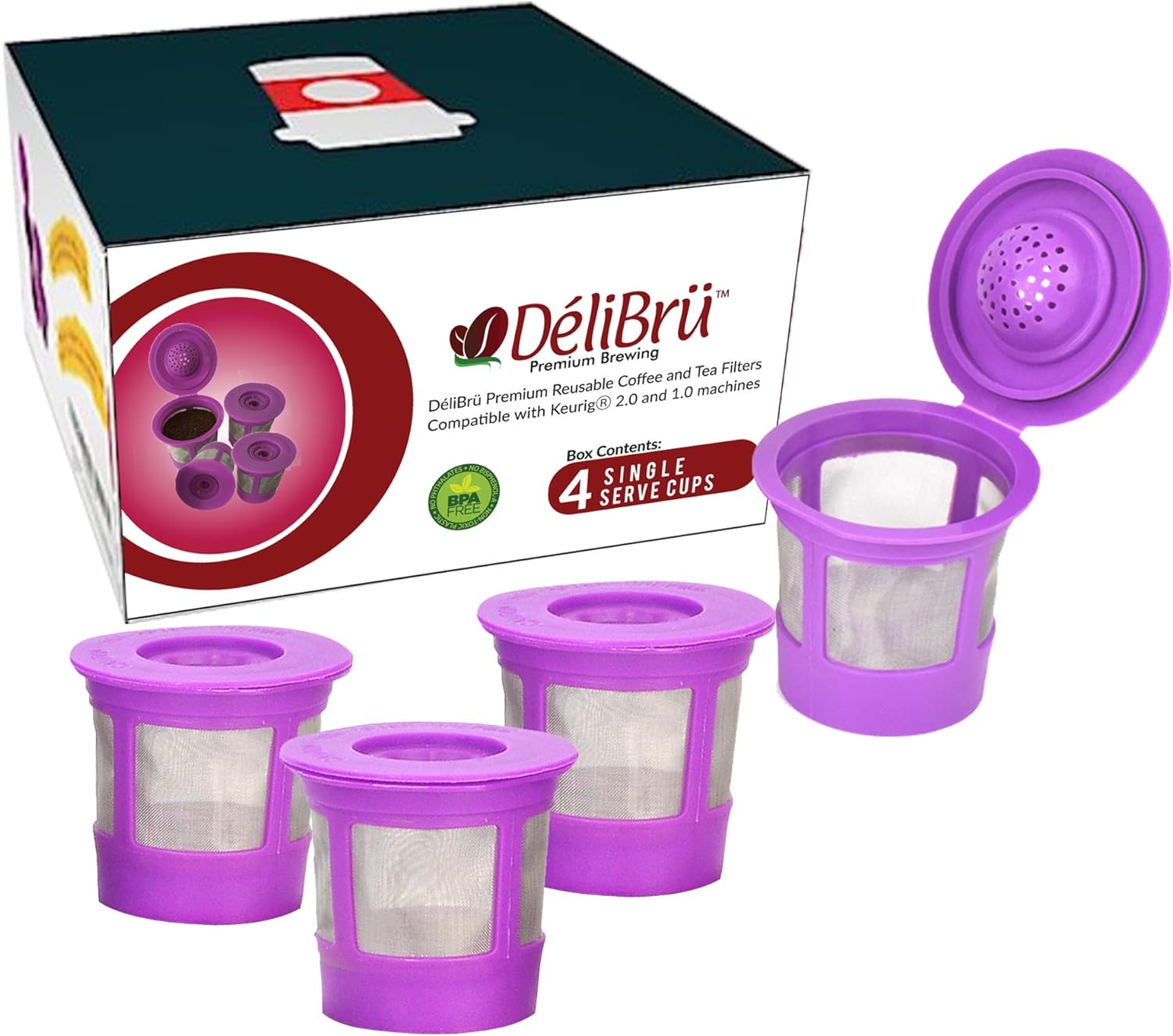 Reusable K Cups for Keurig 2.0 & 1.0 - Pack of 4 (Purple) - Easy to Clean - Keur...