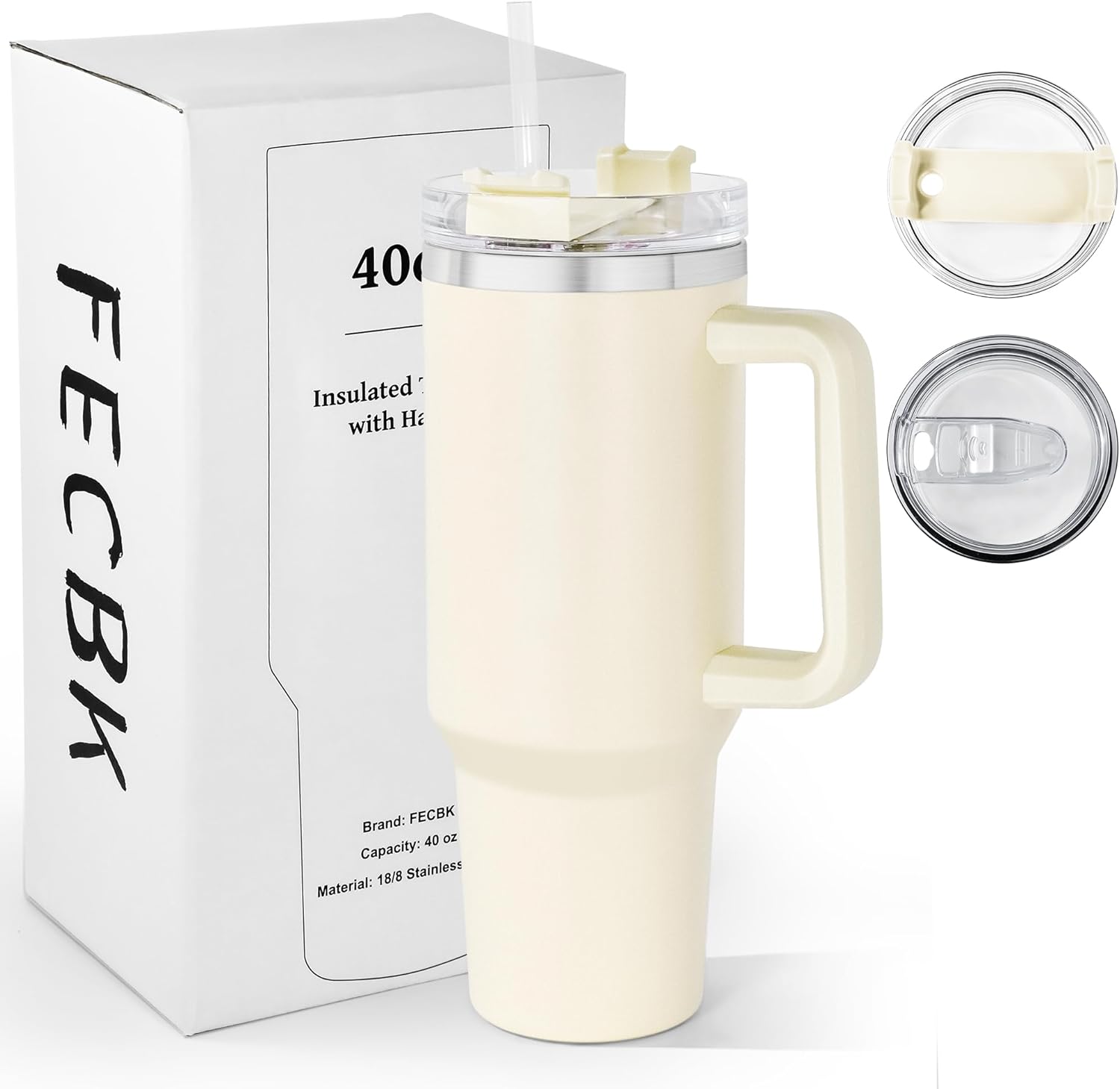 FECBK 40oz Tumbler with Straw and Lid 1.2L, 100% Leak-Proof Travel Mug with Hand...