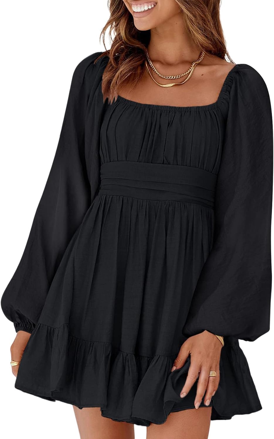 Dokotoo Womens Dress Long Lantern Sleeve Square Neck Tie Backless Sexy Dress Ruf...