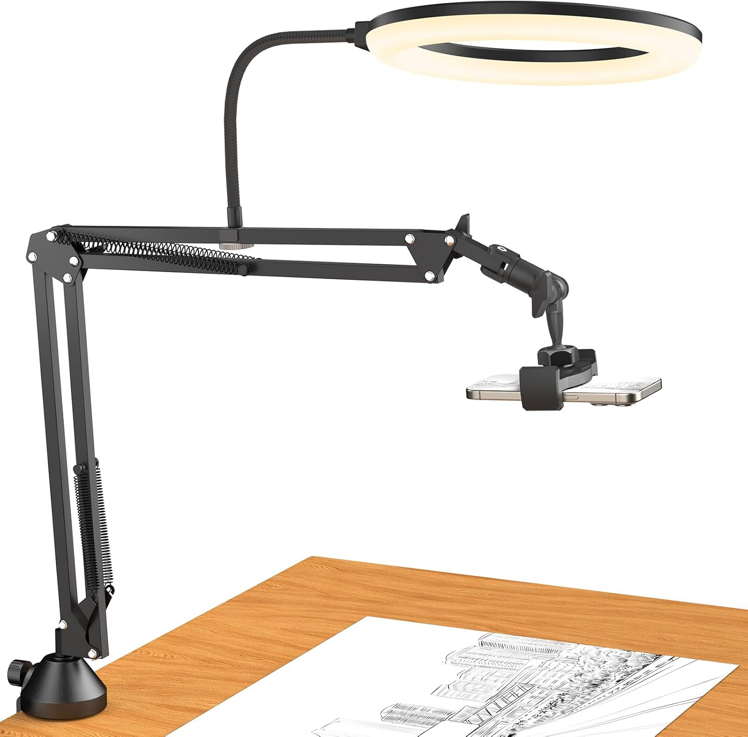 TONOR Overhead Ring Light Kit, 10" Ringlight with Heayy Duty Boom Arm and Phone...