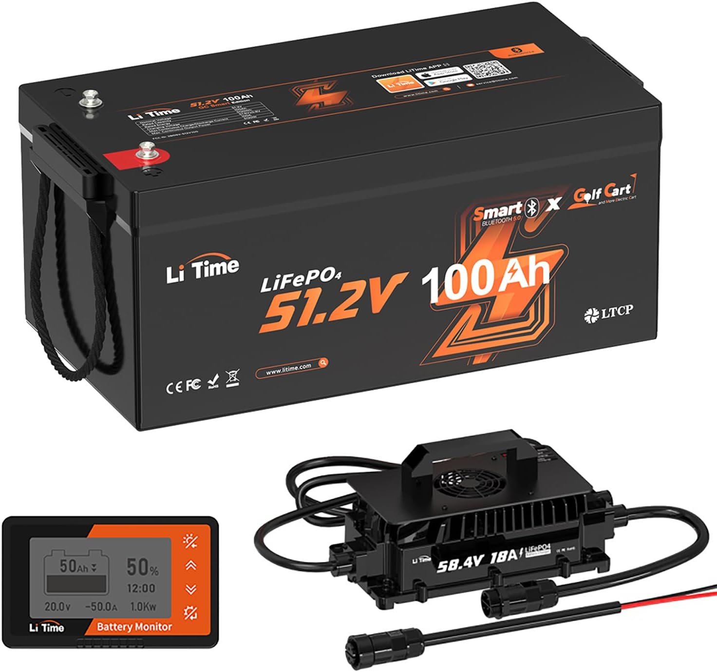 LiTime 48V(51.2V) 100Ah Golf Cart Lithium Battery, Support up to 5kW Motor, Perf...