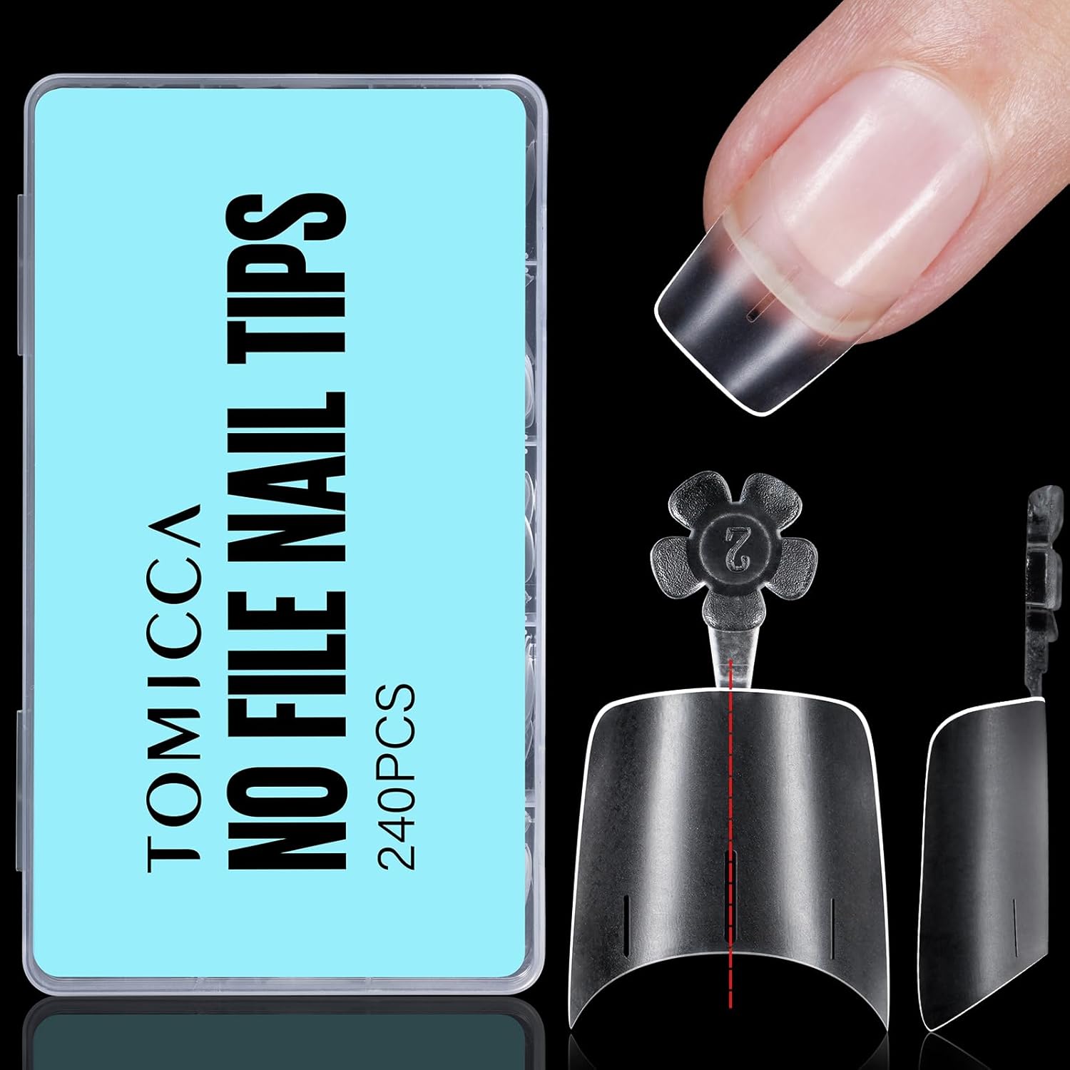 TOMICCA Short Square Oval Nail Tips, 240Pcs Half Cover Acrylic Nail Tips, Matte...