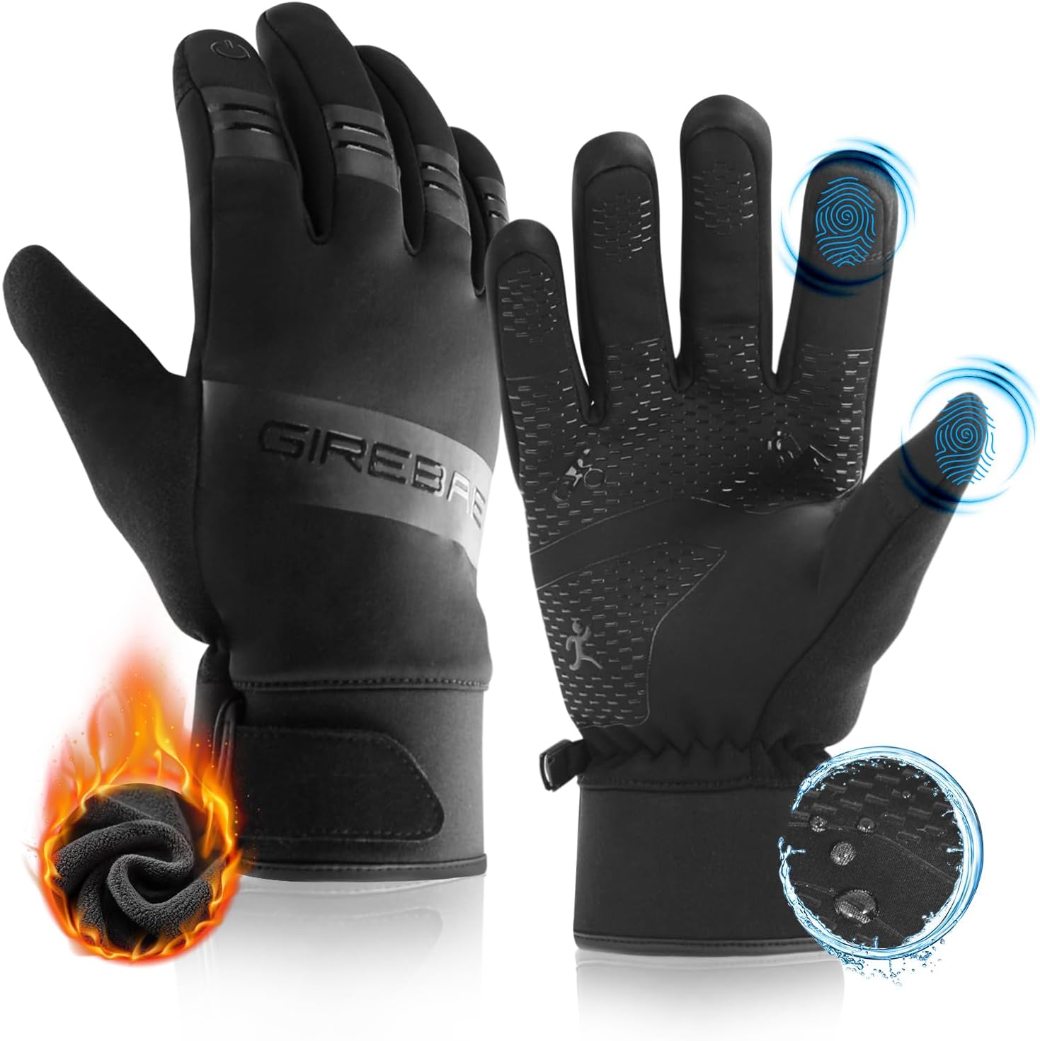 Warm Winter Gloves, Windproof Waterproof Touchscreen Running Gloves, Non-Slip El...