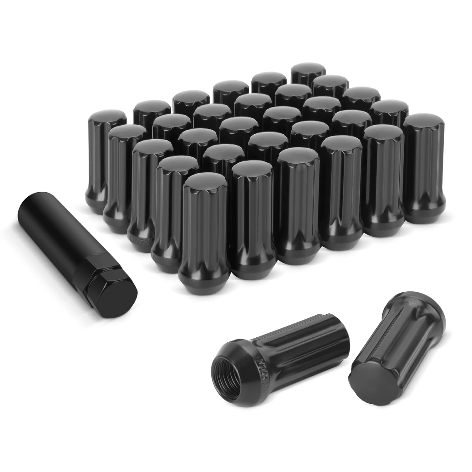 DYNOFIT 14mmx1.5 Wheel Lug Nuts, 32x Black M14x1.5 Lug Nut,Conical/Cone Bulge Se...