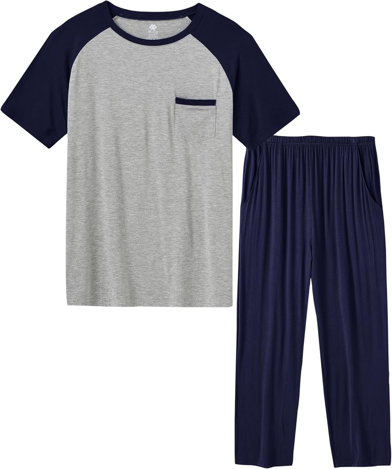 MoFiz Men's Pajamas Set Short Sleeve Bottom PJ's Pants Bedroom Pijama Sleep Nigh...