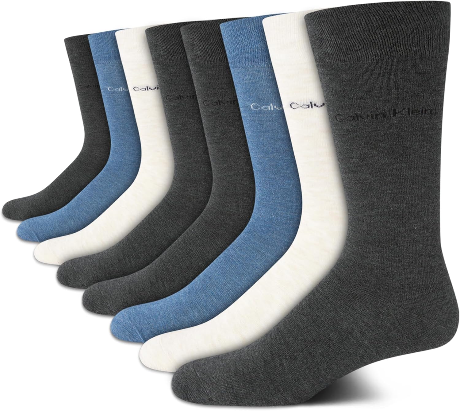 Calvin Klein Men's Dress Socks - 8 Pack Breathable Cotton Mid Crew Socks - Casua...