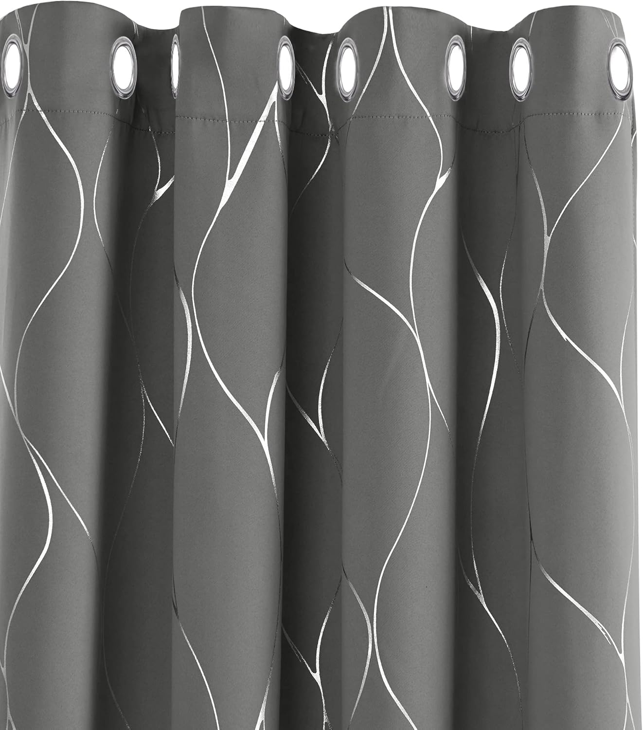 Deconovo Window Treatment Eyelet Room Darkening Curtains 90 Drop, Silver Wave Li...