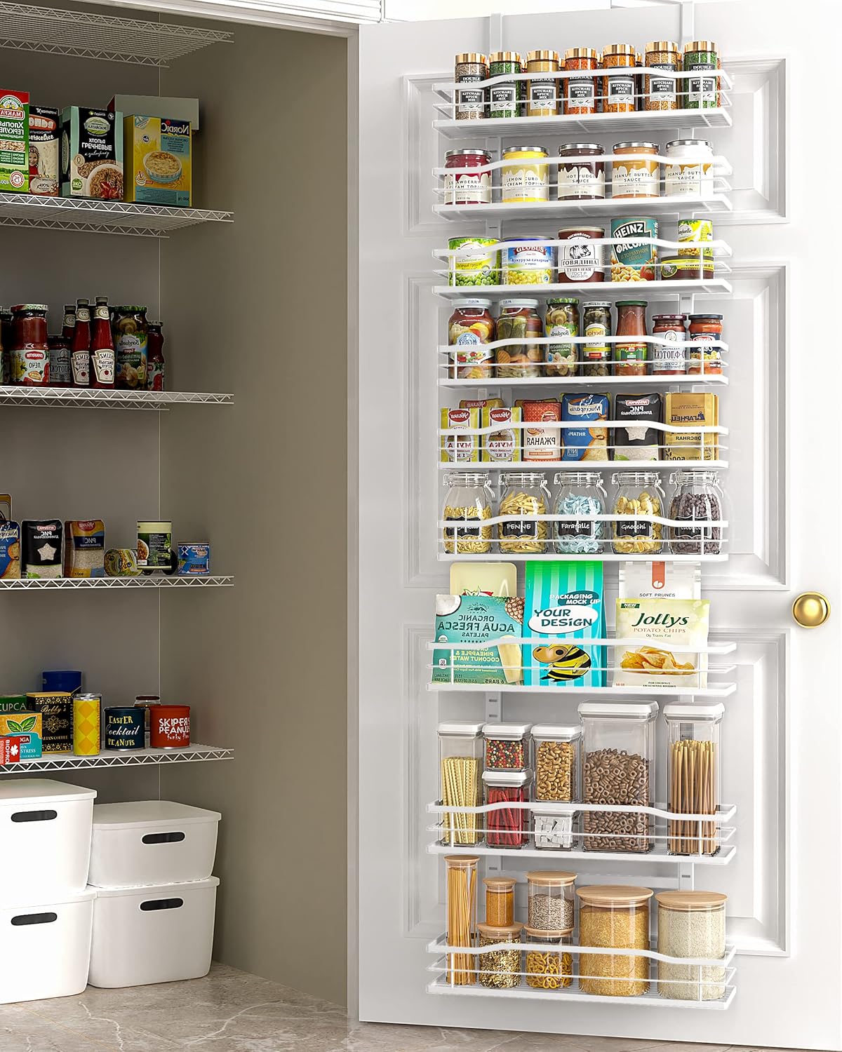Moforoco White 9-Tier Over The Door Pantry Organizer, Pantry Organization And St...